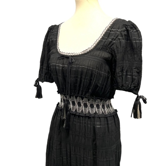 Jonathan Simkhai Black Smocked Tiered Silk Cotton Bohemian Maxi Dress NWT - Picture 12 of 16